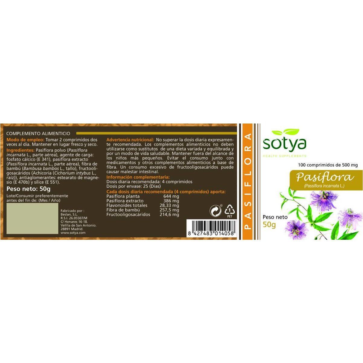 Pasiflora 100 Comprimidos | Sotya - Dietetica Ferrer